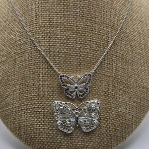 Vintage Rhinestone Butterfly Necklace & Brooch Set